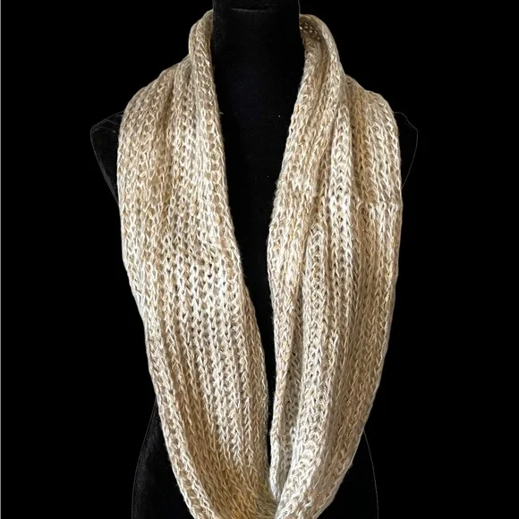 Cream Subtle Gold Metallic Threading Infinity Scarf - Picture 2 of 6